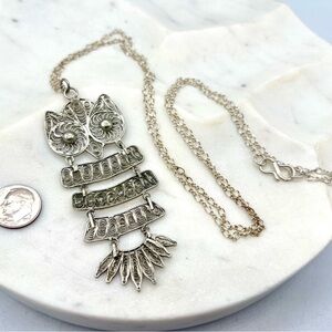 Oxidized silver filigree owl necklace layers dangle statement Roost brand 31”
